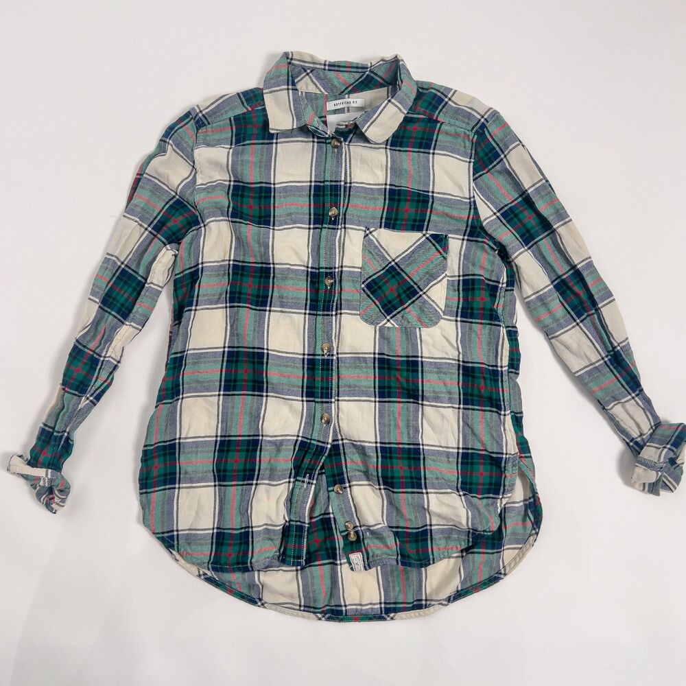 American Eagle Green Plaid Boyfriend Flannel Button Down Small